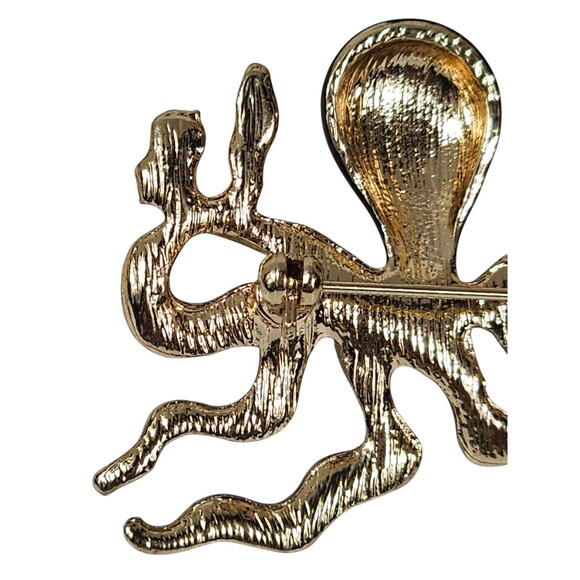 OCTOPUS PIN WITH BLACK AND GREEN ENAMEL SET IN GOLD TONED STAINLESS STEEL - Picture 8 of 9